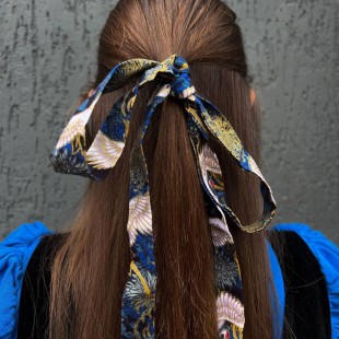 Стрічка для волосся в китайському стилі "Журавлі" Синя
